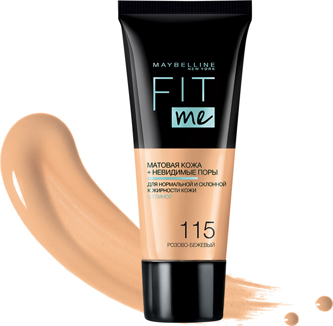 Maybelline New York Тональный крем для лица "Fit Me", матирующий, скрывающий поры, Оттенок 115, Розово-Бежевый #1