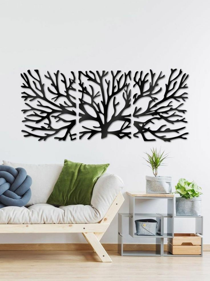 Панно настенное декоративное "Ветви" из дерева для интерьера. Декор для дома на стену черный  #1