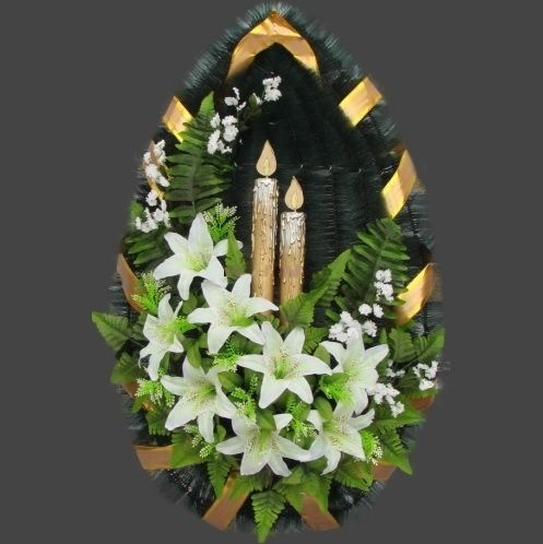Венок похоронный "Свеча" с лентой, высота венка 115 см #1