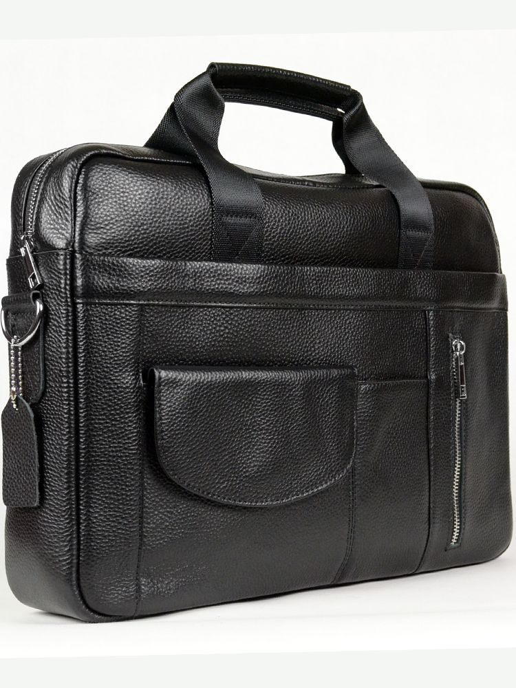 Мужская сумка портфель из натуральной кожи черная 39х28х7 см  #1