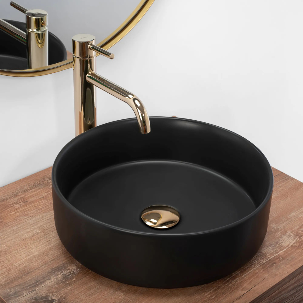 Керамическая раковина (умывальник) для ванной Rea Sami накладная, без перелива, цвет черный матовый, #1