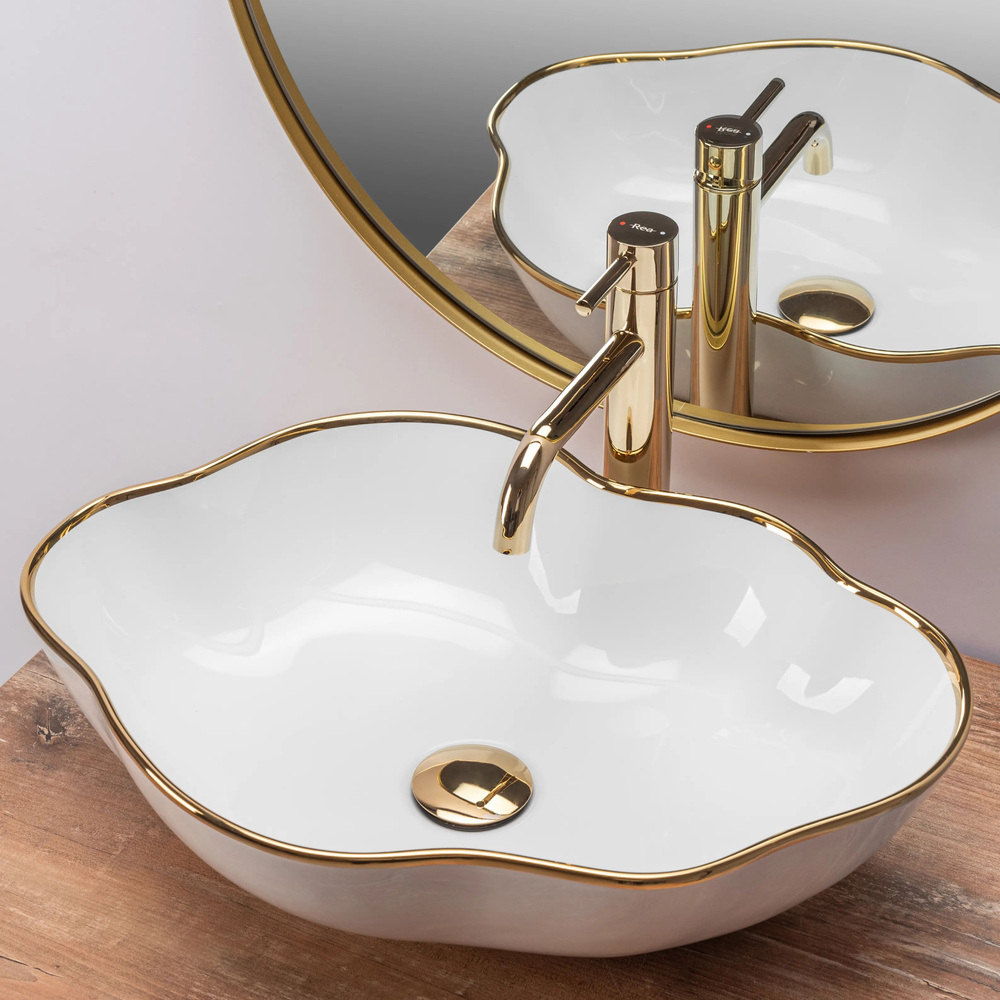 Керамическая раковина (умывальник) для ванной REA PEARL накладная, без перелива, цвет белый/глянцевый, #1