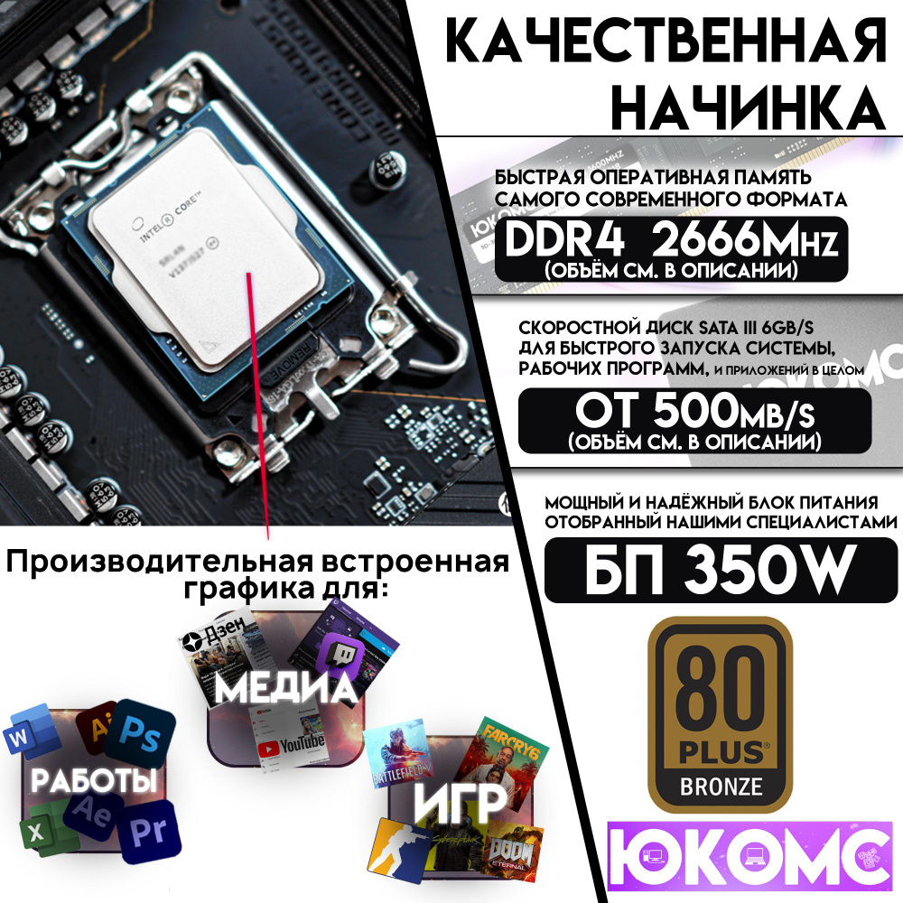 ЮКОМС Системный блок Для дома/офиса | Core | БП 350W (Intel Core i5-8400, RAM 8 ГБ, SSD 256 ГБ, Intel #1