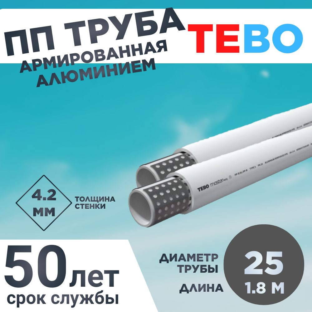 Полипропиленовая труба армированная алюминием 25х4,2 Master Pipe L1.8M TEBO  #1