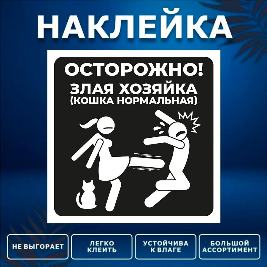 Наклейка, ИНФОМАГ, Осторожно! Злая хозяйка, 15см х 15 см, на дверь, на забор  #1