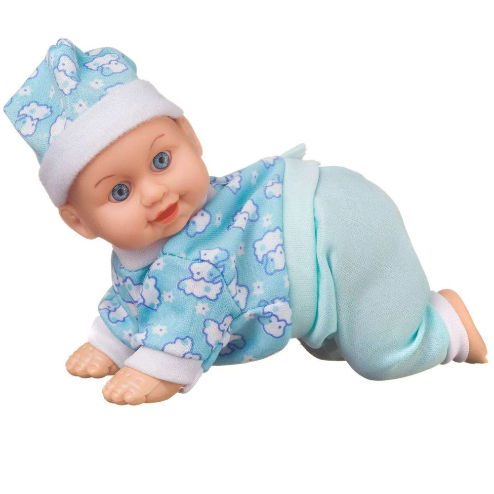 Кукла-пупс со звуком Junfa ползающий в синей кофте с рисунком и голубых штанишках со звуковыми эффектами #1