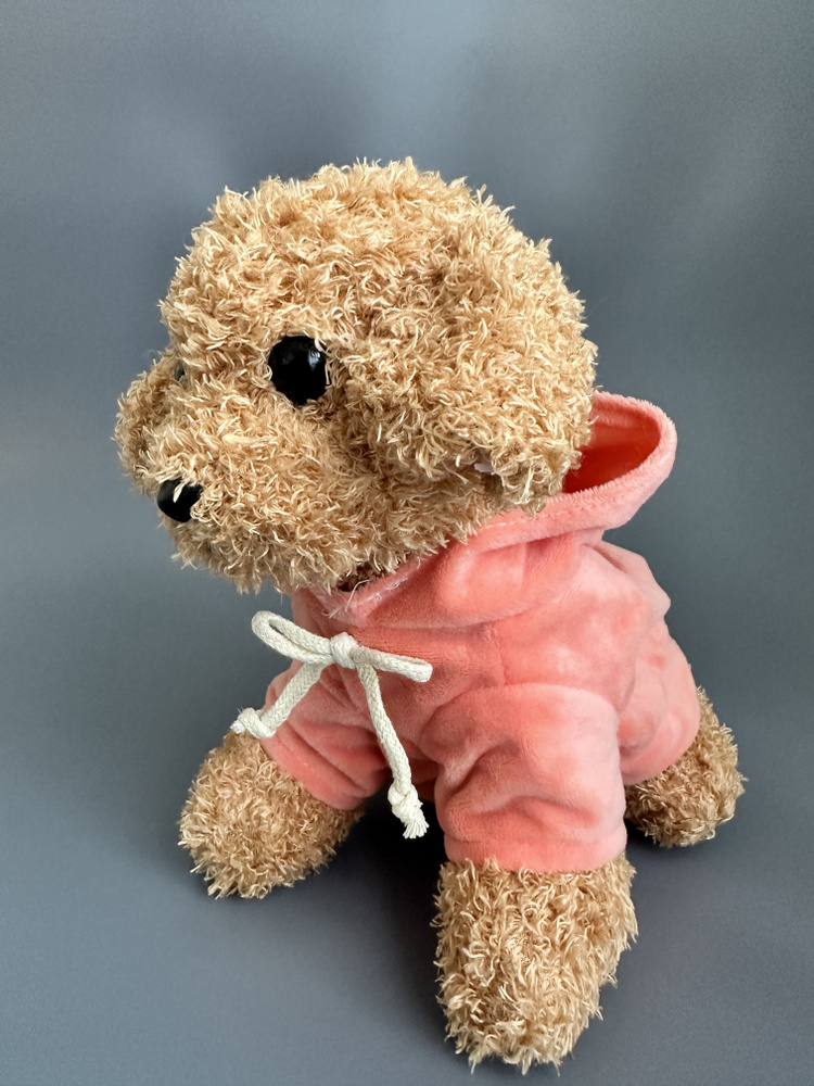 Мягкая игрушка Пудель-щенок кудрявый в одежде, 23 см, персиковый  #1