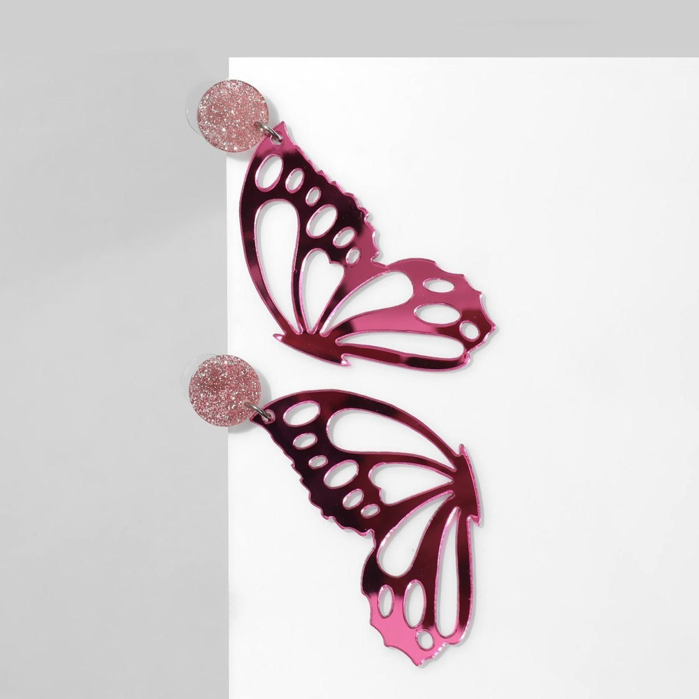 Серьги акрил Бабочка крылья, цвет серо-фиолетовый в серебре  #1