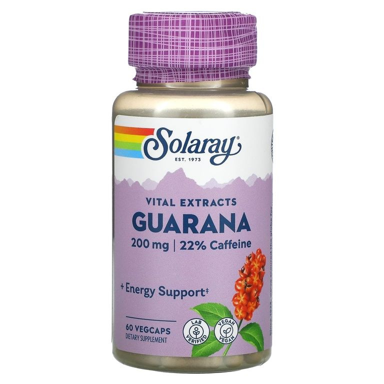 Экстракт семян гуараны, 200 мг, 60 капсул, Solaray Guarana EXT ...
