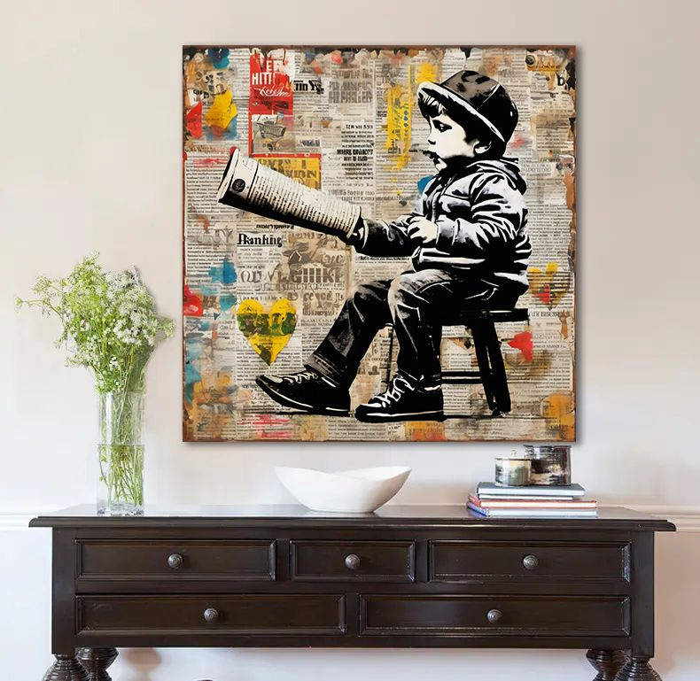 Картина Бэнкси, Banksy, уличное граффити, 80х80 см. #1