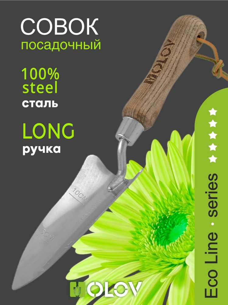 Совок посадочный узкий из нержавеющей стали с деревянной ручкой OLOV Эколайн  #1