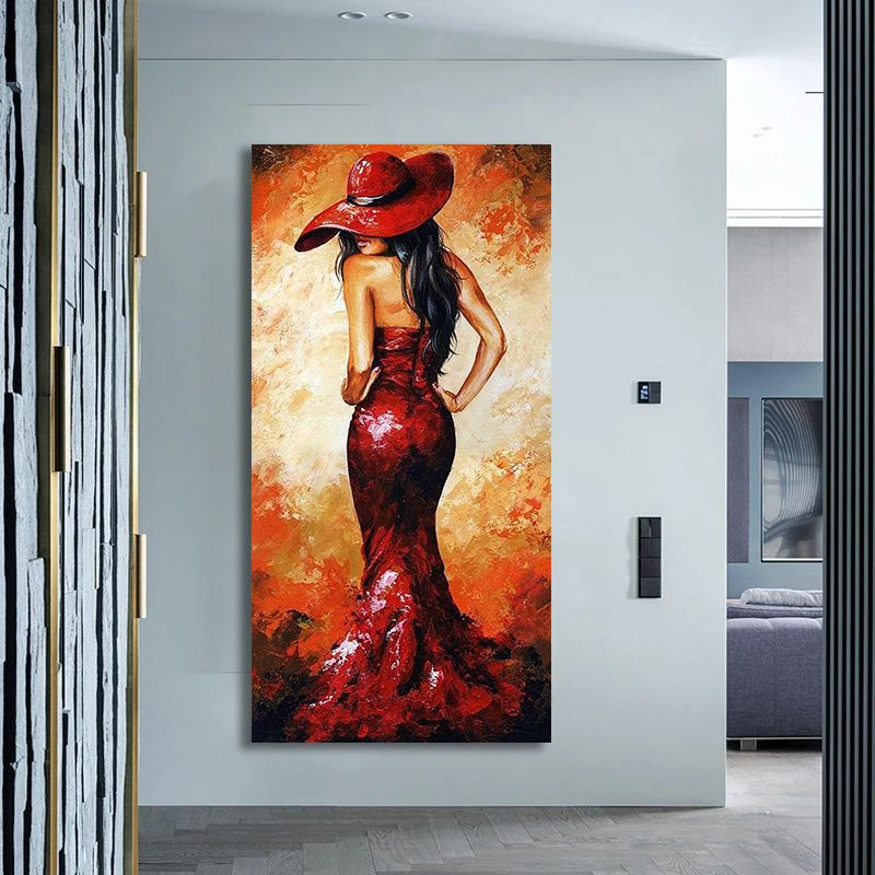 Картина в интерьер с девушкой в красном , 40х80 см. #1
