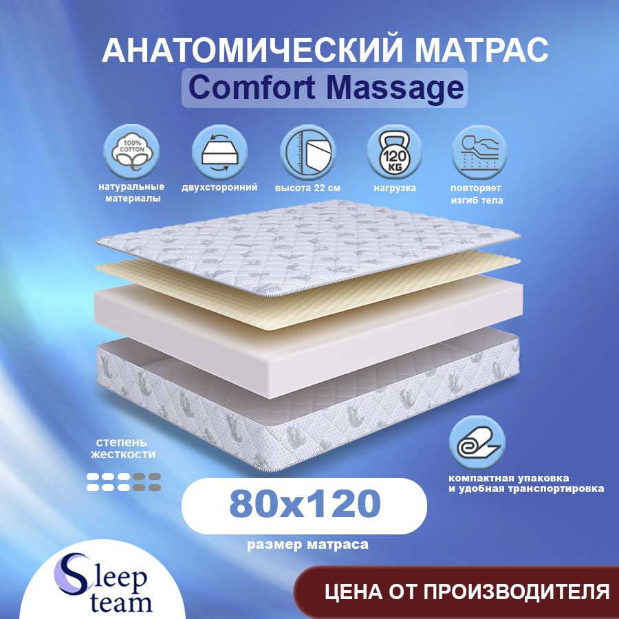 Анатомический матрас SleepTeam Comfort Massage 80х120, высота 22см, беспружинный с массажным эффектом, #1