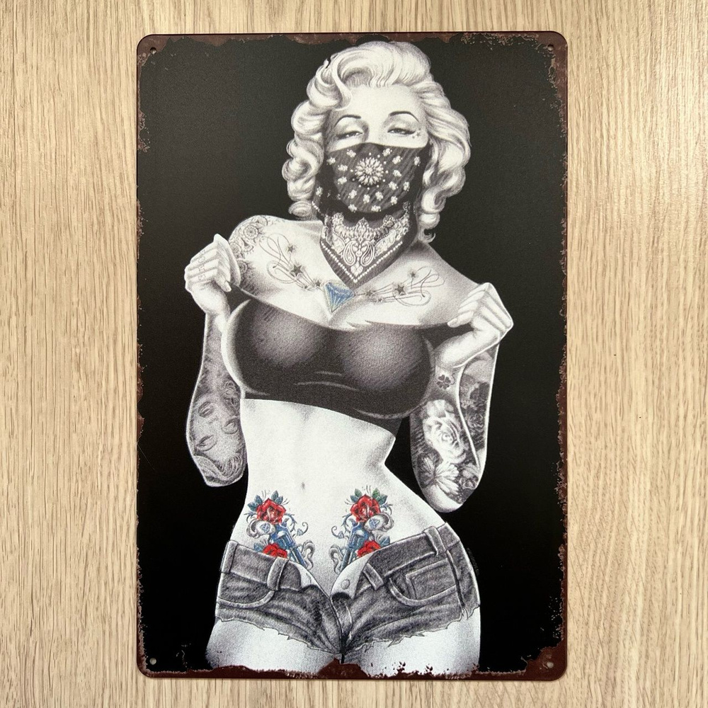 Табличка металлическая интерьерная Pin-Up Девушка Пинап Tattoo Тату Мэрилин Монро Marilyn Monroe  #1