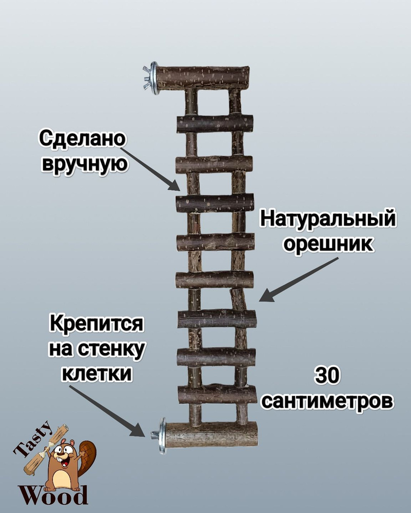 Настенная Лесенка для грызунов и птиц, 30см, Орешник. Tasty_Wood  #1