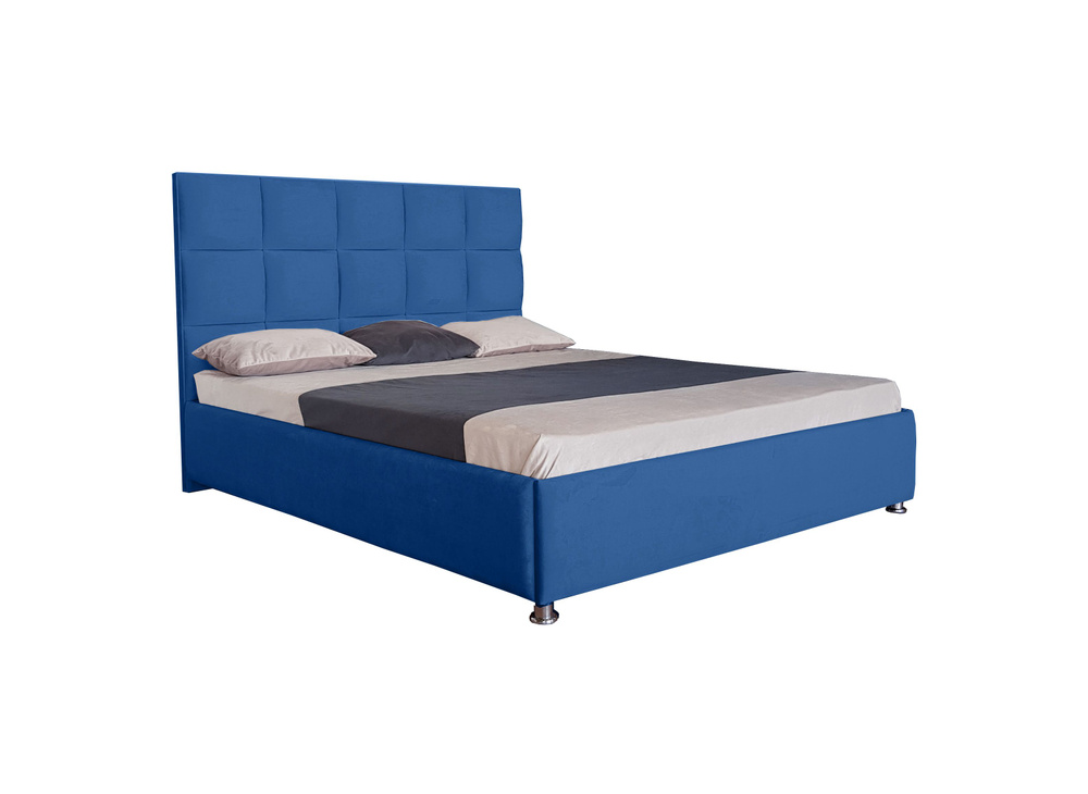Двуспальная кровать Флорида Нью 140x200 с подъемным механизмом и с коробом для белья велюр синий ножки #1