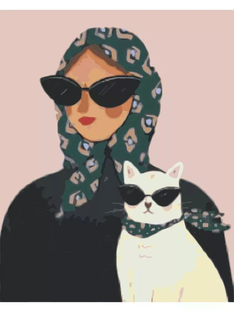Картина по номерам Девушка с котиком Размер 40х50, на холсте на деревянном подрамнике, Акриловые краски #1