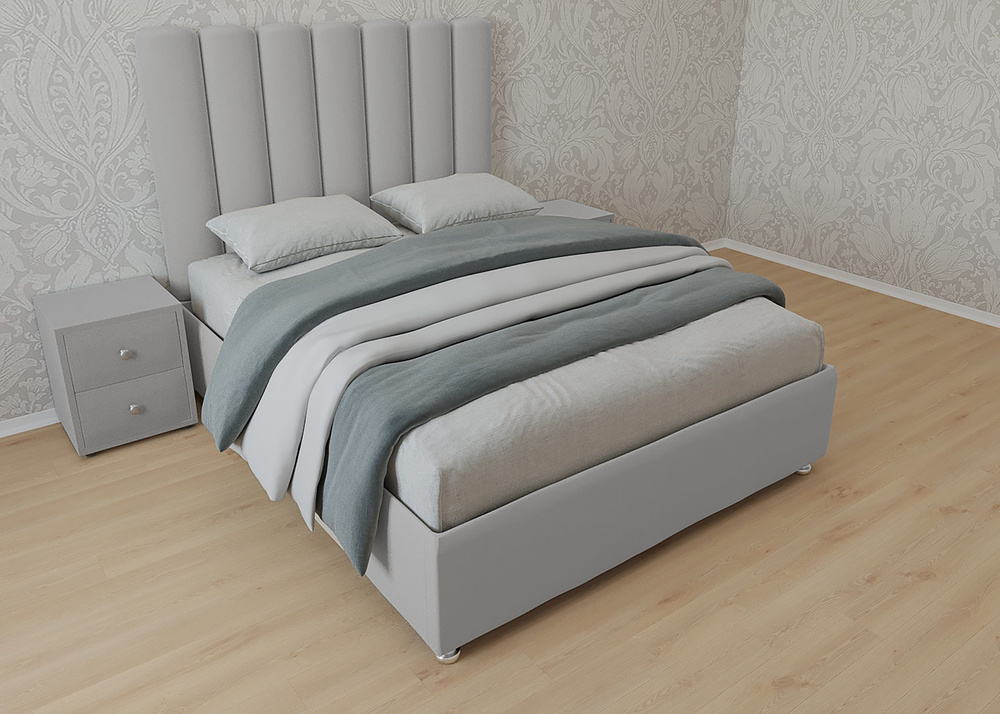 Двуспальная кровать Женева Нью 160x200 основание металлическое с ламелями велюр серый ножки 5 см  #1