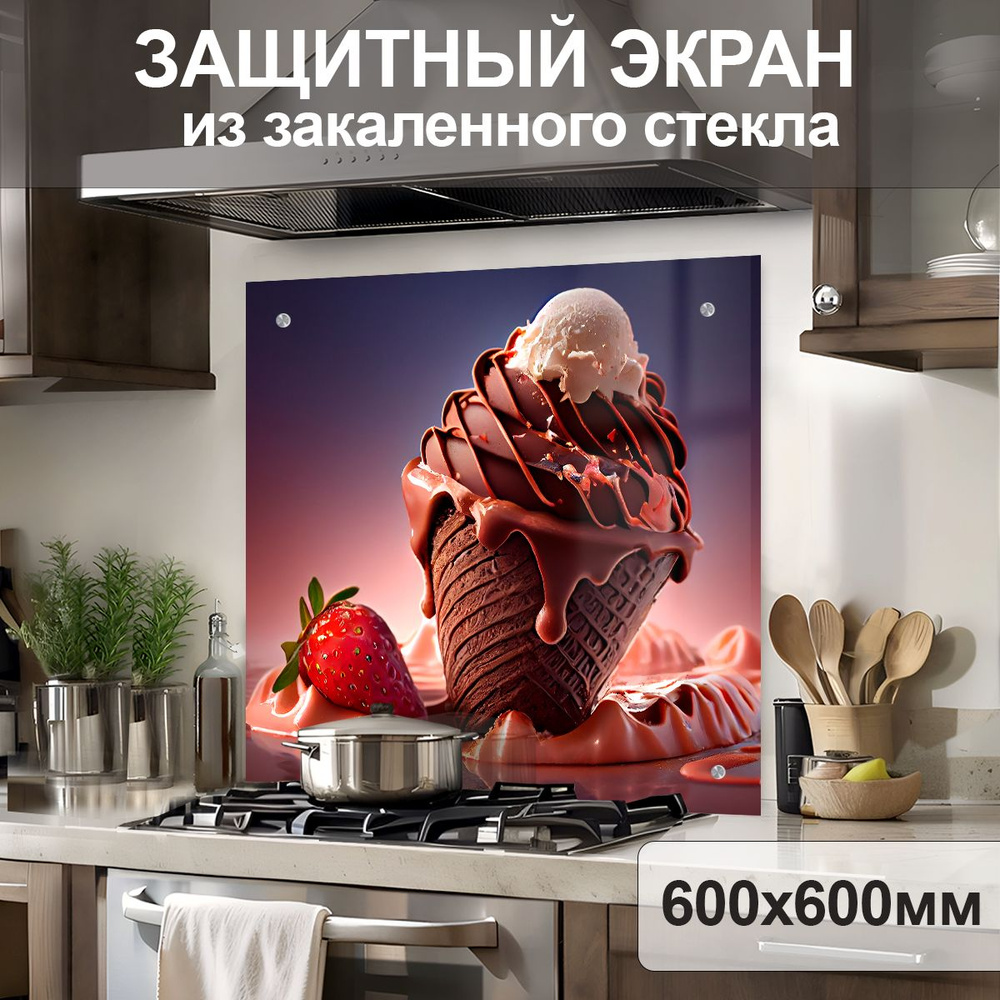 Защитный экран от брызг на плиту 600х600х4мм. Стеновая панель для кухни из закаленного стекла. Фартук #1