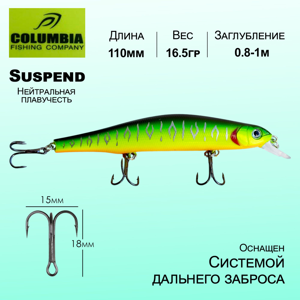 Воблер Columbia Fishing 110мм / 16.5гр / 0.8-1м Orbit Нейтральный Suspend Суспендер Minnow Мелководный #1