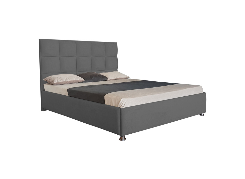 Двуспальная кровать Флорида Нью 140x200 основание металлическое с ламелями велюр серый ножки 13 см хром #1