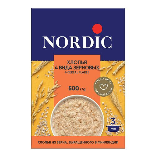 Nordic, Хлопья 4-х зерновые с овсяными отрубями, 500 грамм #1