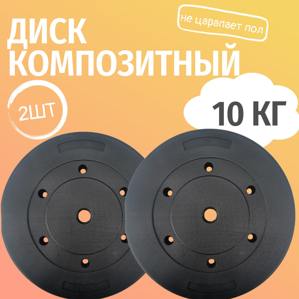 Комплект композитных дисков Barfits для гантелей и штанг, 10 кг 2 шт, черный  #1