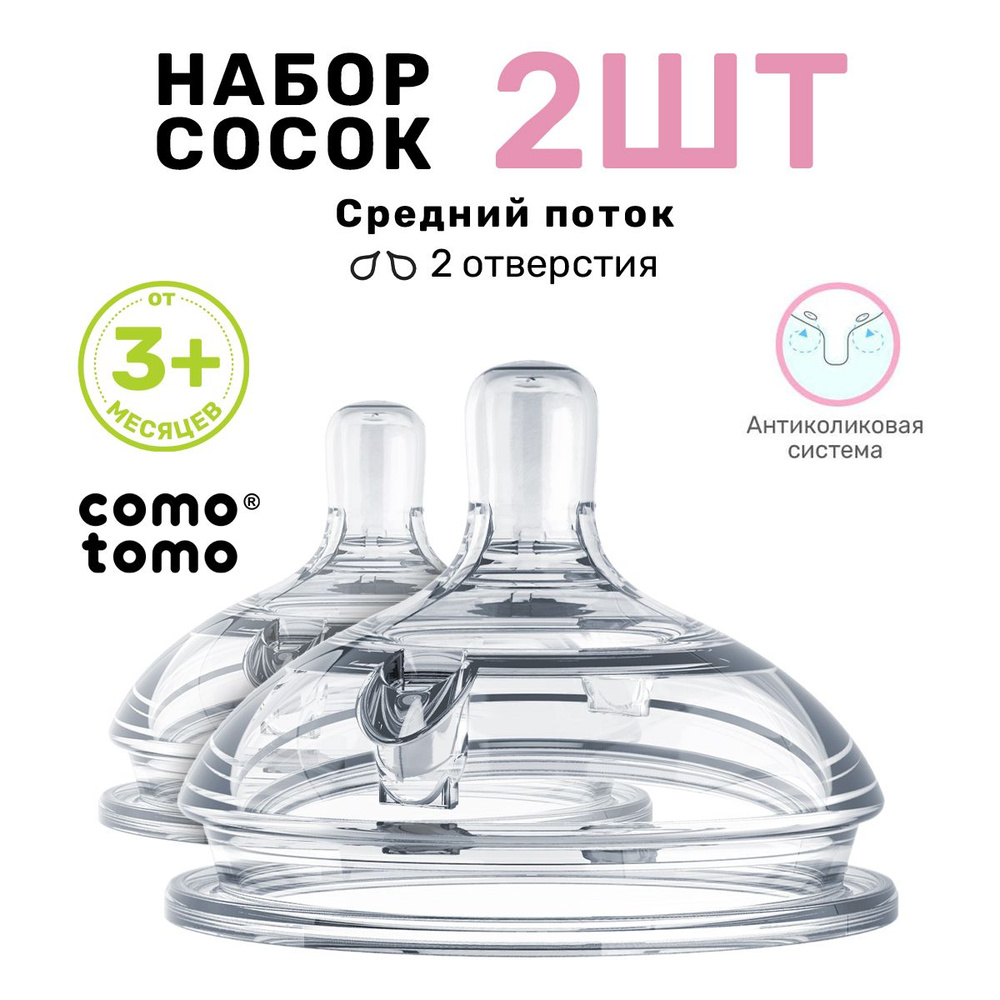 Соска для бутылочек Comotomo Natural Nipple Packs силиконовая набор от 3 мес  #1