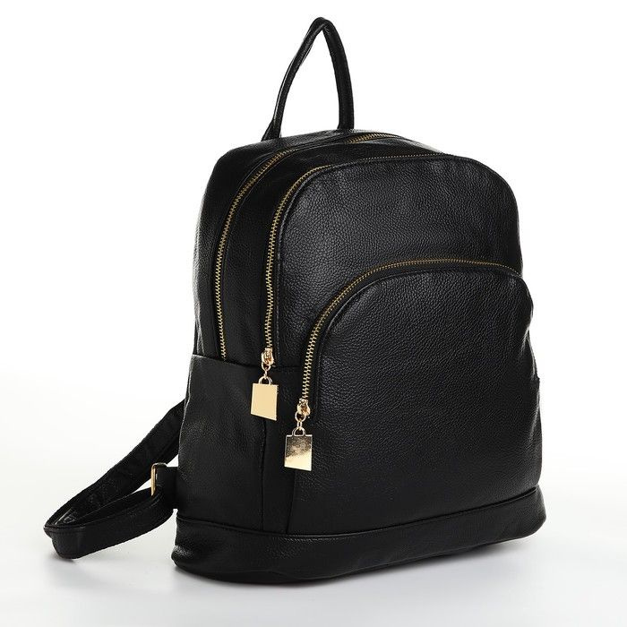 Рюкзак городской из искусственной кожи на молнии, 4 кармана, цвет чёрный, 27x13x32 см  #1