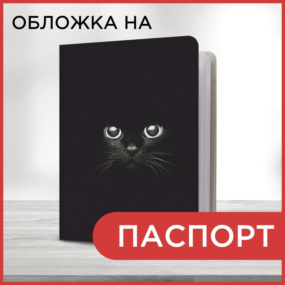 Обложка на паспорт Черный кот в темноте, чехол на паспорт мужской, женский  #1
