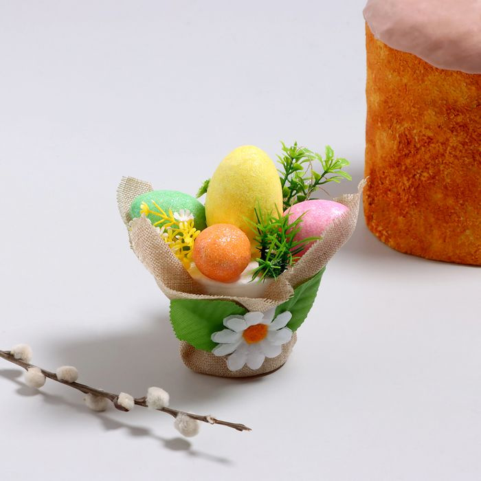 Пасхальный декор Корзинка с яйцами 11х11х12 см #1