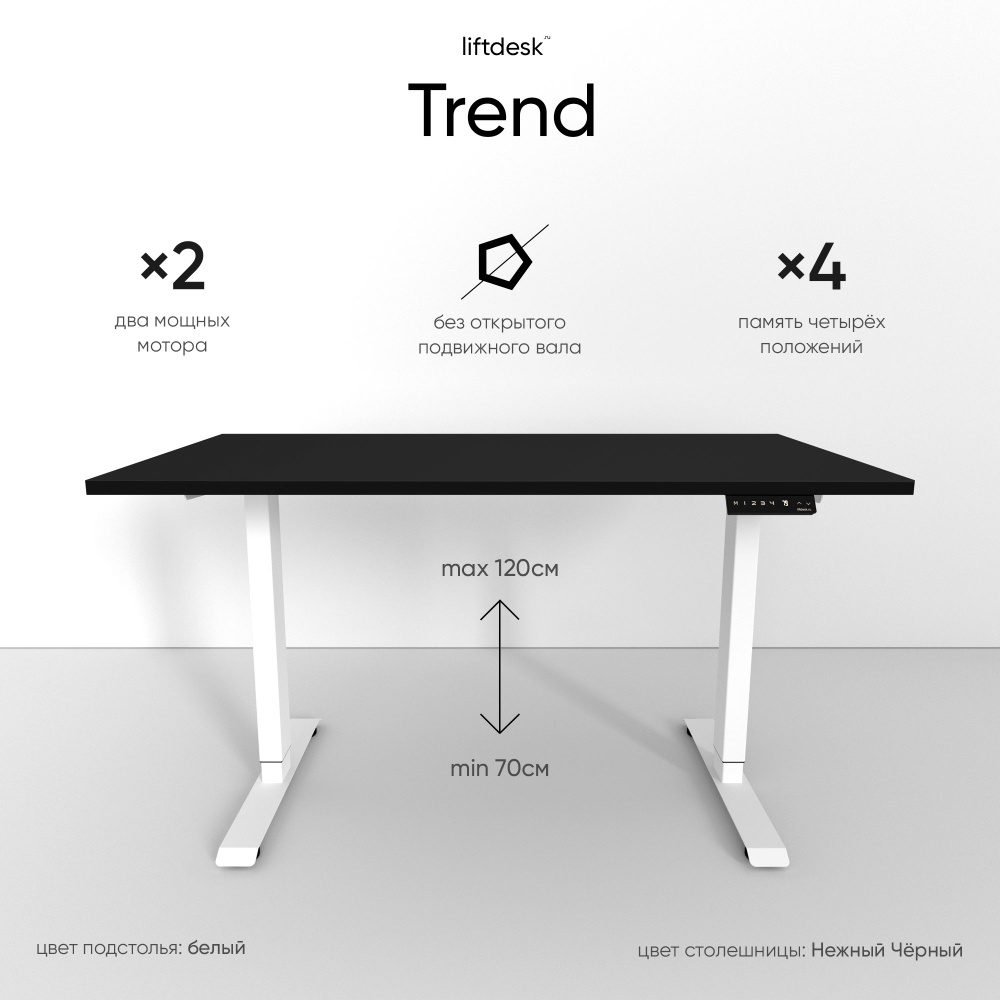 Компьютерный стол с подъемным механизмом регулируемый по высоте 2-х моторный liftdesk Trend Белый/Нежный #1