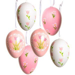 Пасхальные подвески Яйца - Flower Pink 6 см, 6 шт #1