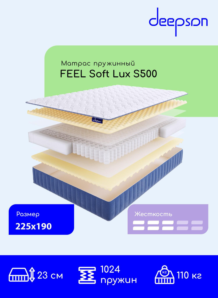 Deepson FEEL Soft LUX S500 средней жесткости, Двуспальный, Беспружинный, На кровать 225x190  #1