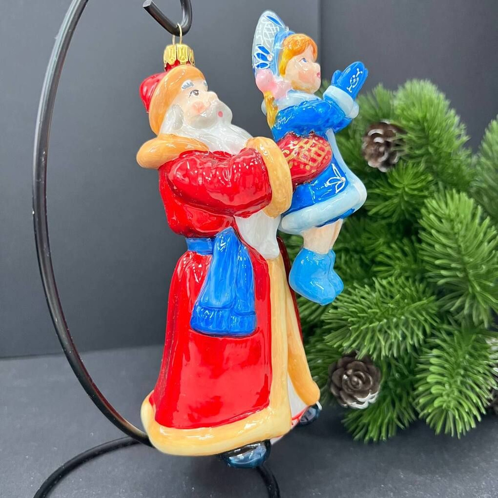 Елочная игрушка Дед Мороз и внучка Снегурочка 16см стекло Komozja Family  #1