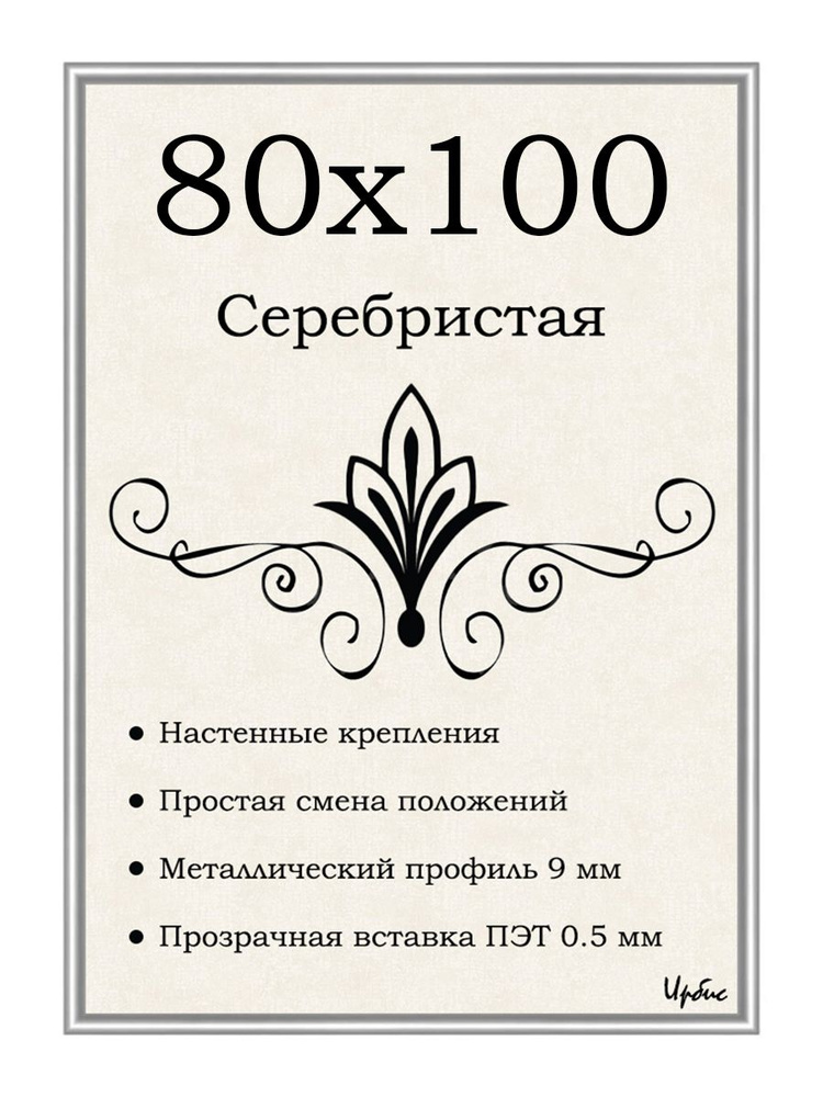 Фоторамка металлическая серебристая для постера, картины, фотографии 80х100 см  #1