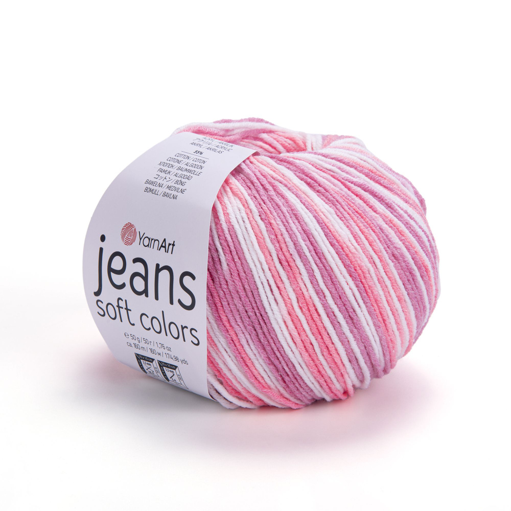 Пряжа Jeans Soft Colors - 1моток( 6206 - белый- розовый - мальва) 50гр, 160м, 55% хлопок , 45% акрил. #1