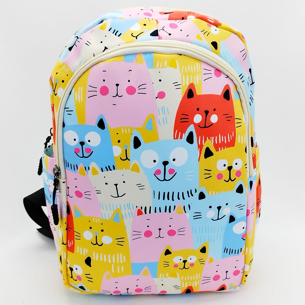 Рюкзак деткий для девочек с кошечками, цвет - красный, голубой, розовый / Маленький дошкольный рюкзачек #1