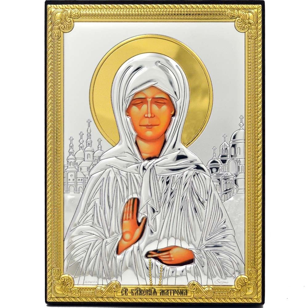 Святая Матрона Московская. Икона в серебряном окладе. 8.4 х 11.2 см / С позолотой на серебряном окладе #1