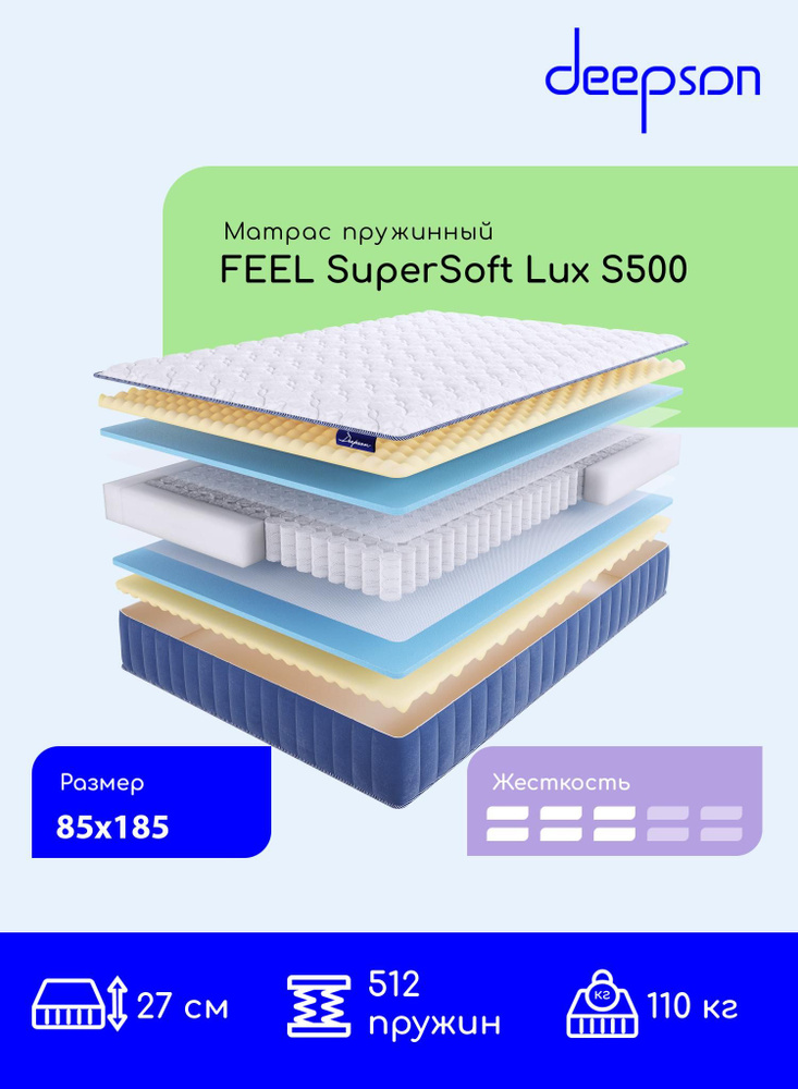 Deepson FEEL SuperSoft LUX S500 средней жесткости, Детский, Беспружинный, На кровать 85x185  #1