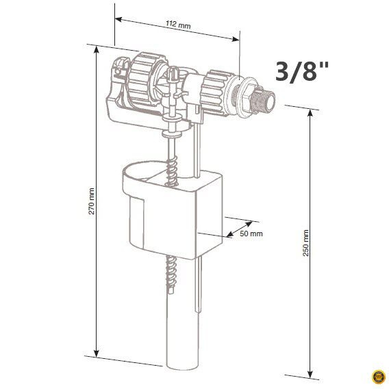 Технические характеристики и размеры наполнительного клапана инсталляции IDEAL STANDARD W873667 W3710AA