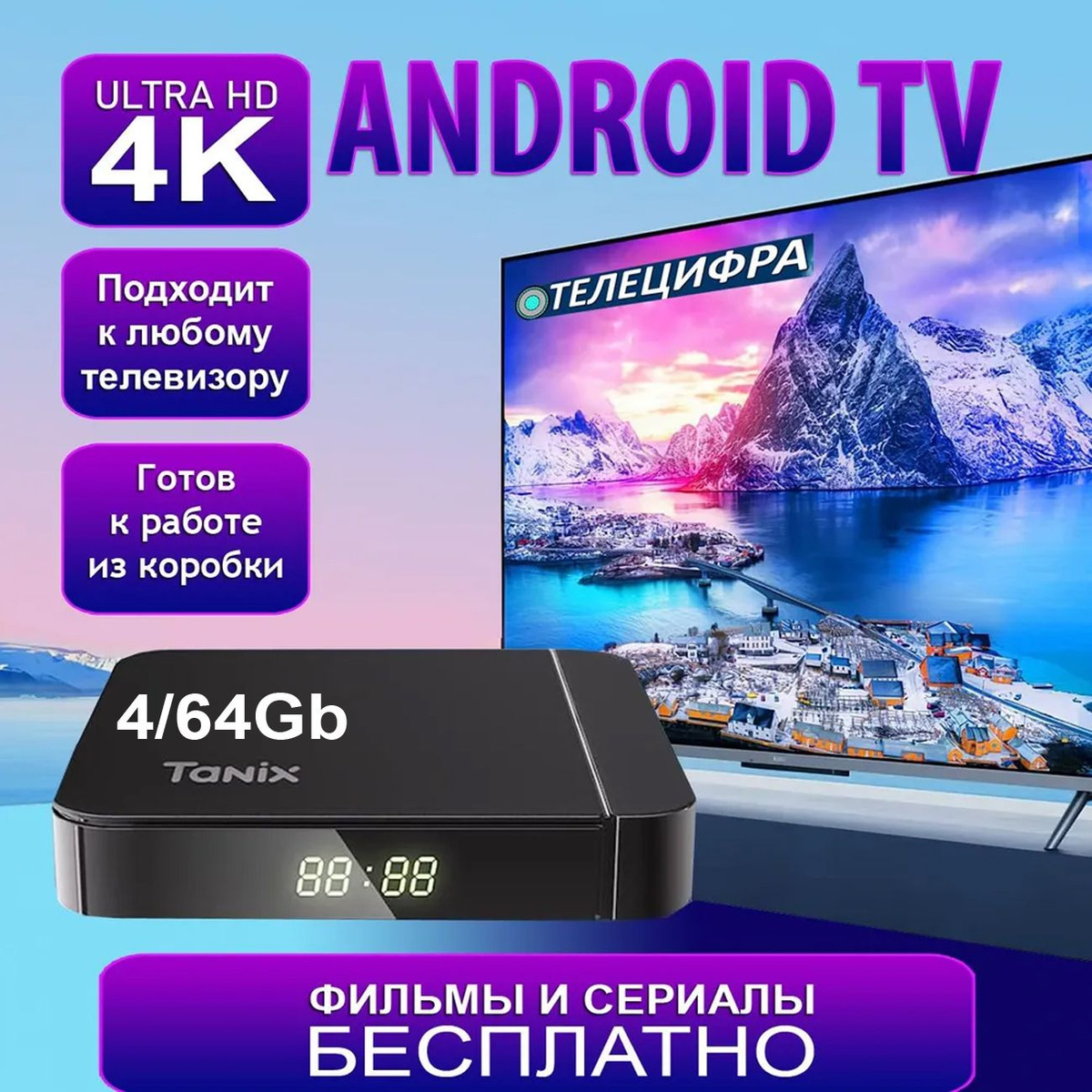 Смарт ТВ приставка для телевизора Tanix W2 PRO