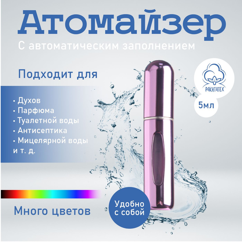 Атомайзер (флакон для духов) алюминиевый накачиваемый, глянцевый, 5 мл, фиолетовый  #1