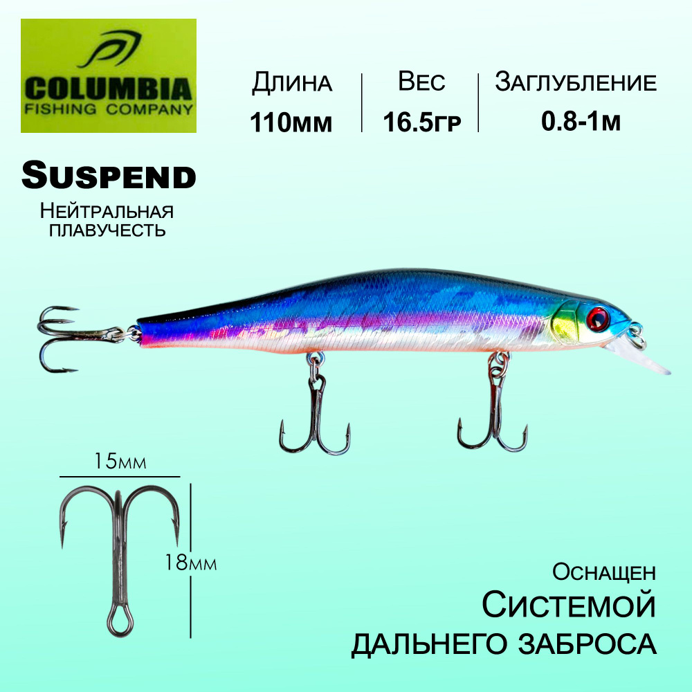 Воблер Columbia Fishing 110мм / 16.5гр / 0.8-1м Orbit Нейтральный Suspend Суспендер Minnow Мелководный #1