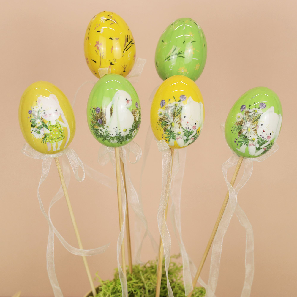 Пасхальные украшения Яйца на палочке Happy Sappy Easter 6 см, 6 шт  #1