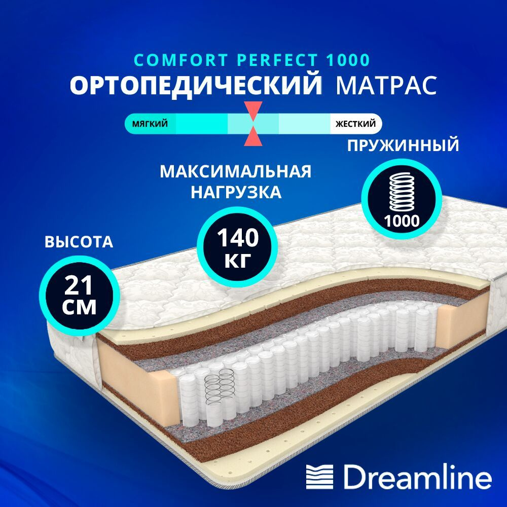 DreamLine Матрас Comfort Perfect 1000, Независимые пружины, 60х175 см #1