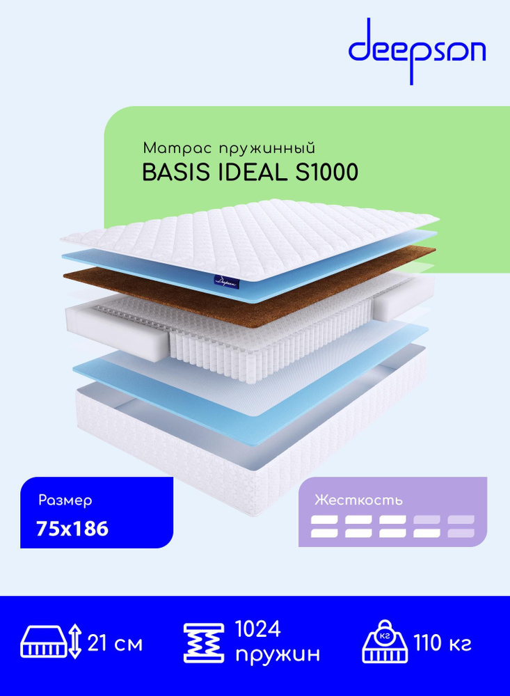 Deepson BASIS IDEAL S1000 средней и выше средней жесткости, Детский, Беспружинный, На кровать 75x186 #1