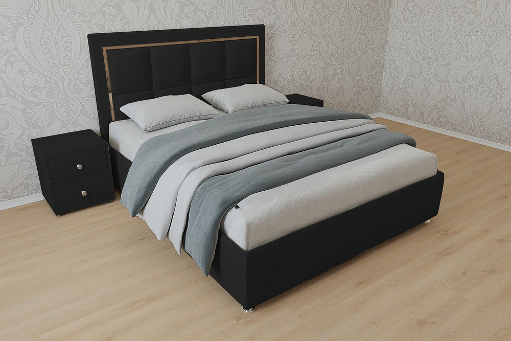 Односпальная кровать Вирджиния 80x200 основание металлическое с ламелями велюр черный ножки 5 см  #1