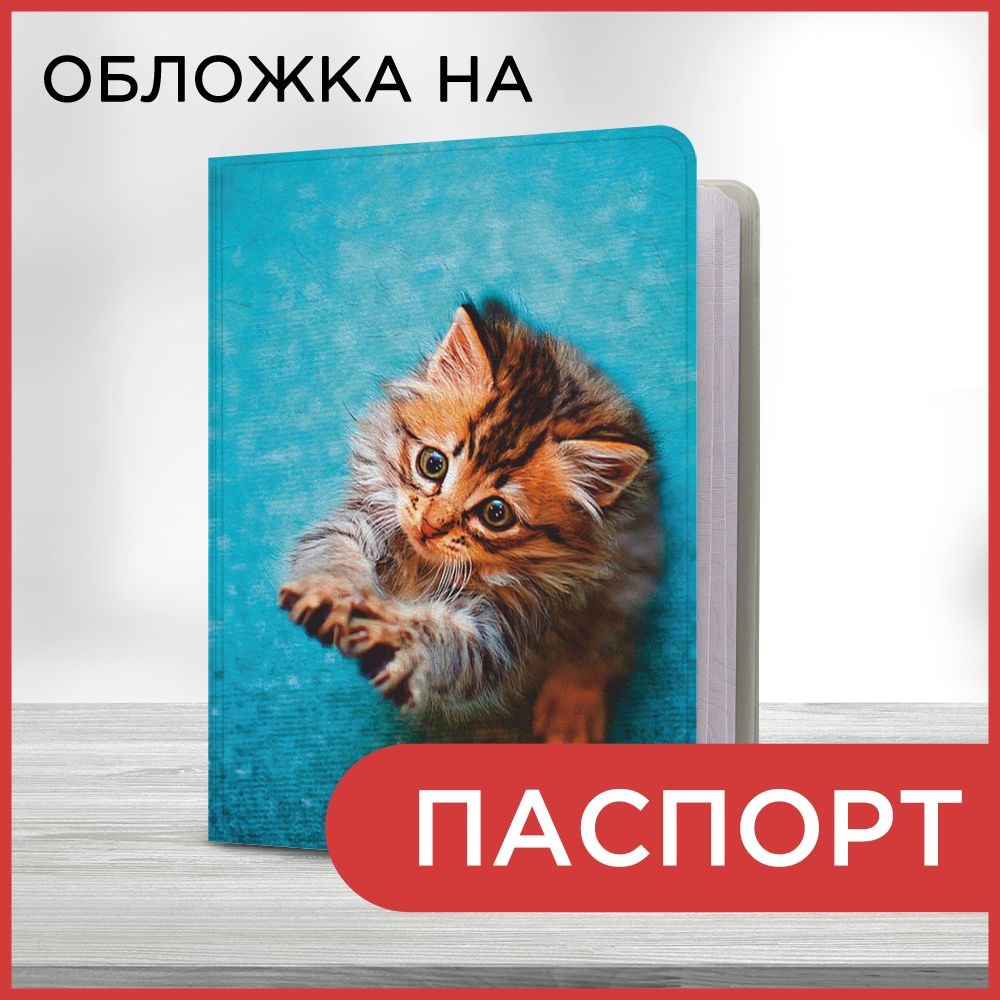 Обложка на паспорт Голодный котенок, чехол на паспорт мужской, женский  #1
