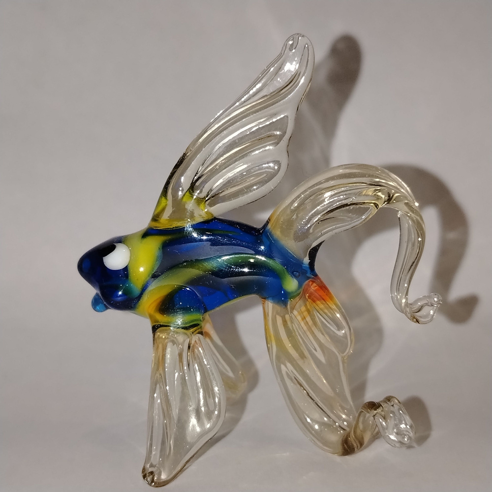 Фигурка стеклянная " рыба" сине-желтая. К36 #1
